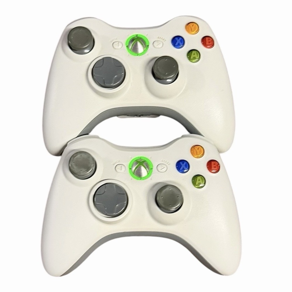 (2) Microsoft Xbox 360 Wireless Controllers White Genuine OEM WORKS